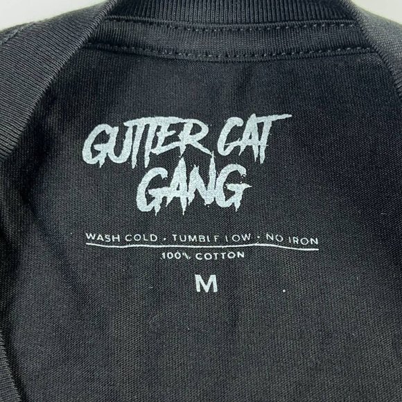 Gutter Cat Gang Mens Graphic T-Shirt Black White Spell Out Crew Cotton Tee M New - Picture 4 of 9